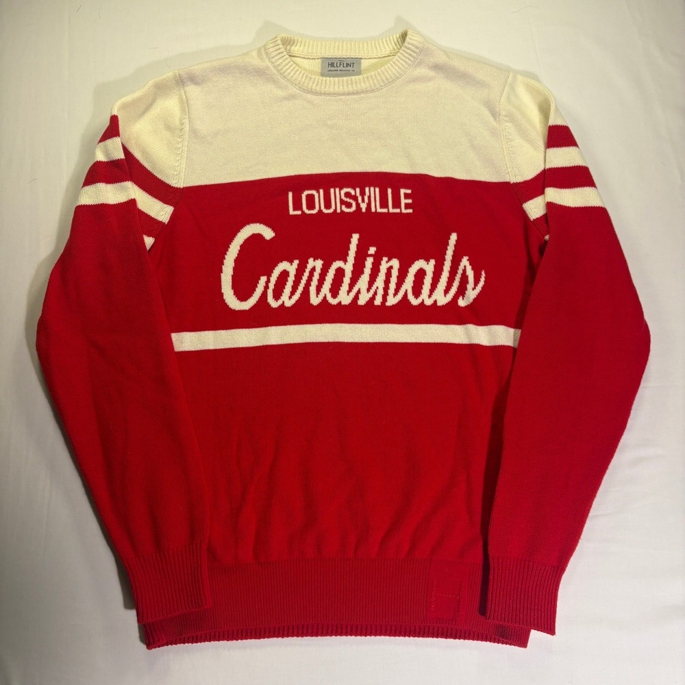 Hillflint Louisville Cardinals Sweater Red Cream Varsity Knit Mens Small